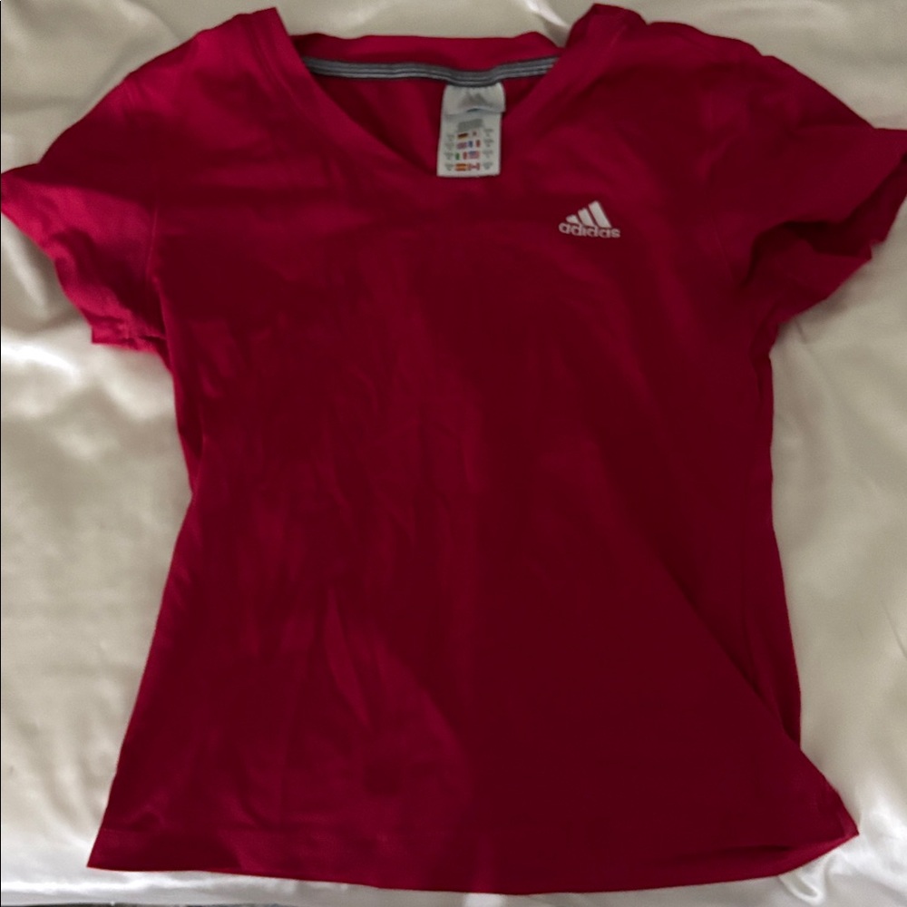 Adidas Bright Pink V-Neck Tee